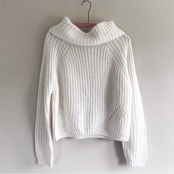 Moon & Madison Boxy White Open Knit Cowl Neck Sweater - Picture 1 of 3